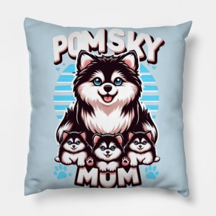 Pomsky Mom and Puppies "POMSKY MOM" Design Pillow