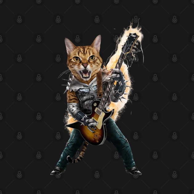 Cat Rock Bengal Funny Electric Guitar Punk Rocker Gift For Cat Mum Mom Dad Heavy Metal Kitten Cats Lover by DeanWardDesigns