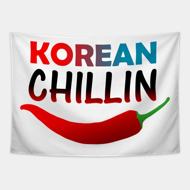 Korean Chillin Chili Pepper Pun Tapestry by Jahmar Anderson