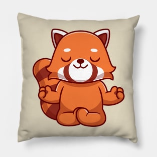 Cute Red Panda Doing Yoga Cartoon Pillow