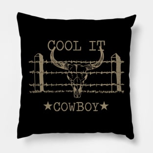 Cool It Cowboy Cow Skull Country Music Pillow