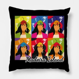 Madeira Island female pop art no face illustration using the traditional folklore hat Pillow