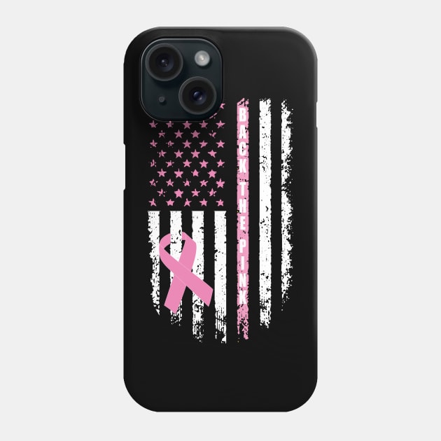 Back The Pink Ribbon American Flag Breast Cancer Awareness Phone Case by PsychoDynamics