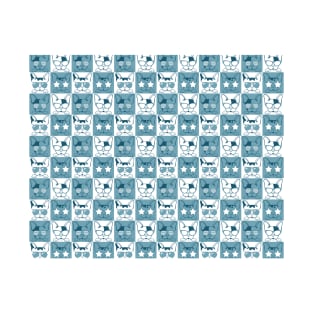 Frenchies with Glasses Pattern Blue T-Shirt