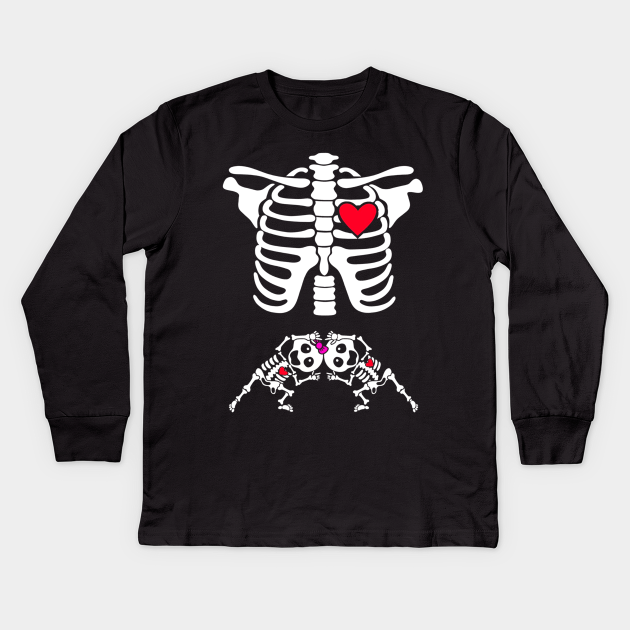 Pregnant Skeleton Twin Costume Halloween Boy And Girl Pregnant Skeleton Twin Costume Hallowee Kids Long Sleeve T Shirt Teepublic