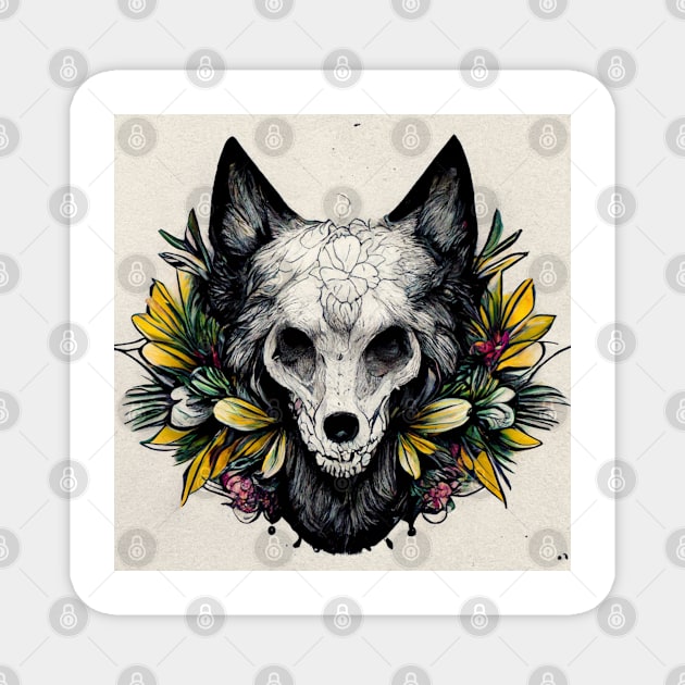 Floral tattoo wolf 2 Magnet by BloodRubyz