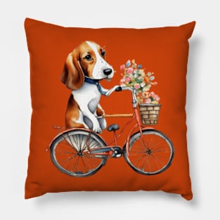 Cute dog driving a bicycle Pillow