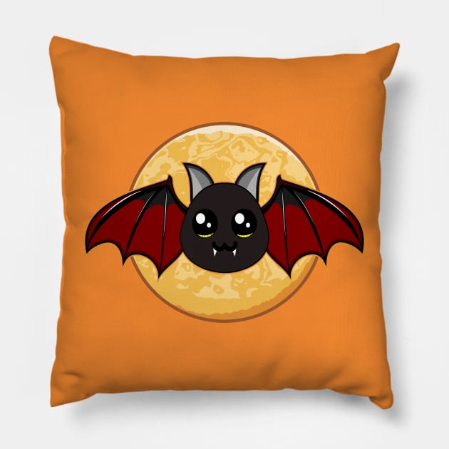 Halloween Vampire Bat Moon Cute Pillow by JaussZ