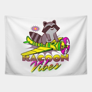 Funny Racoon Design For Kids Racoons Retro Airplane Vibes Tapestry