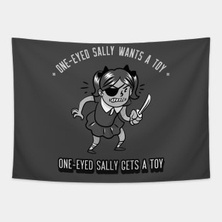 Funny Vintage "One-Eyed Sally Wants A Toy, One-Eyed Sally Gets A Toy" Cartoon Parody Tapestry