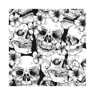 Skull and Flower Pattern T-Shirt