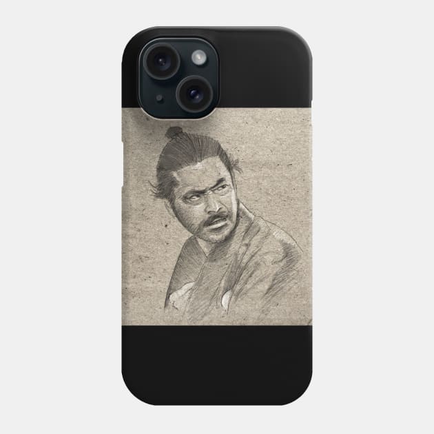 Yojimbo - Toshiro Mifune Portrait Drawing Phone Case by ianoz