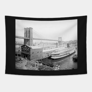 Brooklyn Bridge and Docks, 1905. Vintage Photo Tapestry