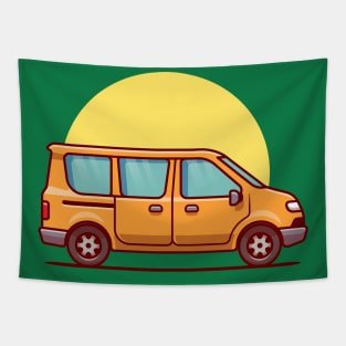 Van Car Cartoon Illustration Tapestry