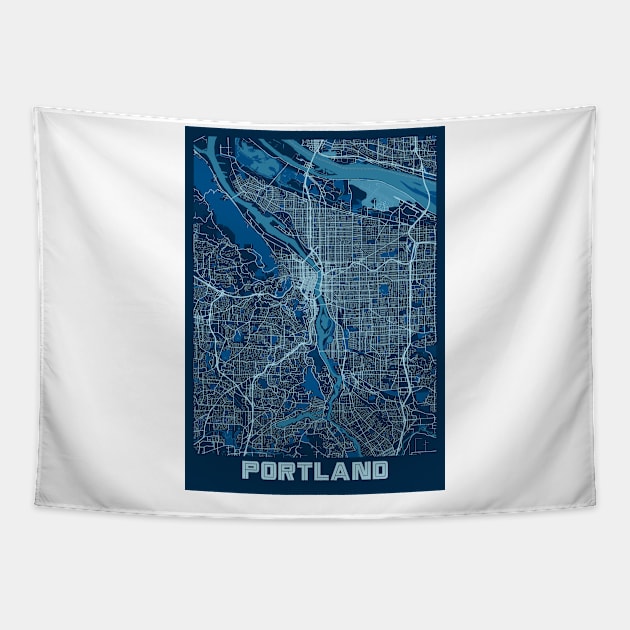 Portland - United States Peace City Map Tapestry by tienstencil