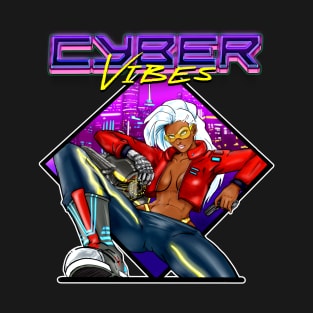 Cyberpunk Girl Future - 80's Vibe - white hair T-Shirt