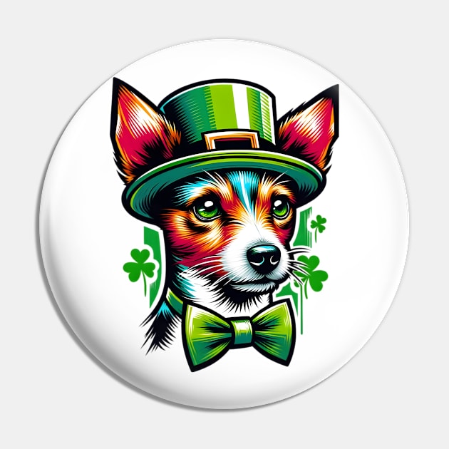 Toy Fox Terrier in Leprechaun Hat: St Patrick's Day Delight Pin by ArtRUs