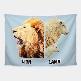 A lion, a lamb and a sheep Tapestry