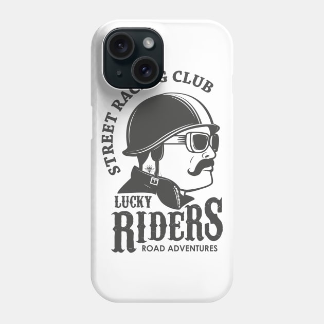 Street Racing Club Lucky Riders Road Adventures, Funny Vintage Cyclist Father's Day Gift Phone Case by Ben Foumen