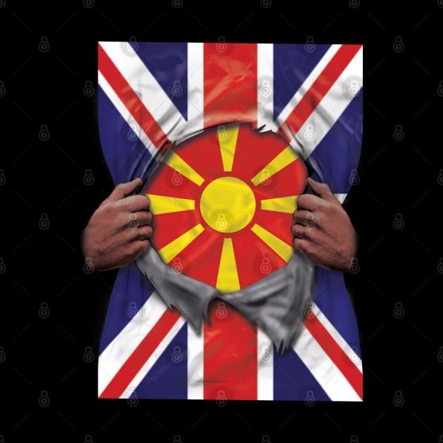 Macedonia Flag Great Britain Flag Ripped - Gift for Macedonian From Macedonia by Country Flags