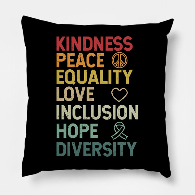 Kindness Peace Equality Love Inclusion Hope Diversity Human Rights Pillow by Zen Cosmos Official