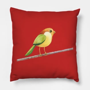 Bird on a Wire - Red, Green, Orange, and Yellow Cute Bird - Watercolor Painting Pillow