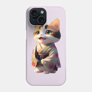 Japanese calico cat in kimono Phone Case