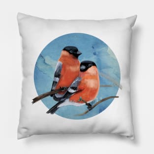 Bullfinches, watercolor Pillow