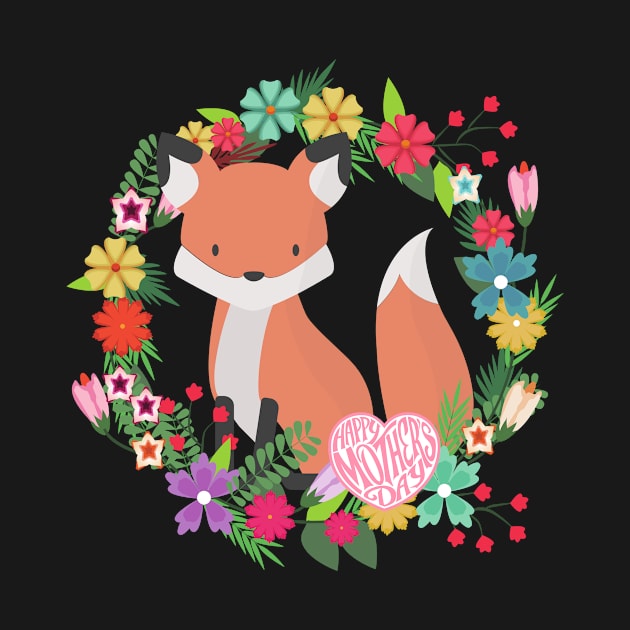 Happy Mother's Day Fox in a Wreath of Flowers Cute Mother gift by nathalieaynie