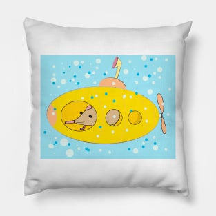 Cute shrew (mouse) in a yellow submarine. Pillow