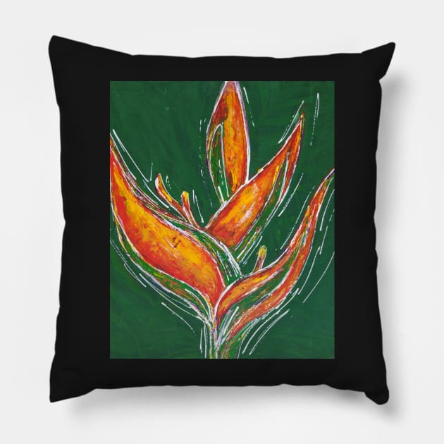 Golden Torch Heliconia Pillow by Coral Funnell