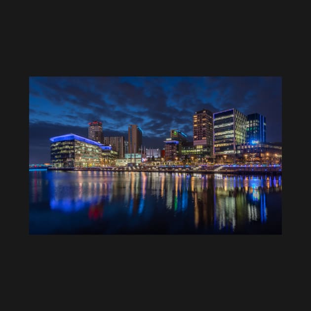 Salford Quays Media City Reflection at Night by TonyNorth