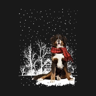 Christmas English Shepherd With Scarf In Winter Forest T-Shirt