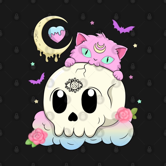 Creepy Cute Cat with Skull Pastel Goth by Sugoi Otaku Gifts