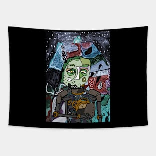 RobotMask NFT with AbstractEye Color and GlassSkin Color - Mystery Night Background Tapestry