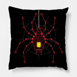 Red Cyber Spider, Circuit Board Lines Pillow