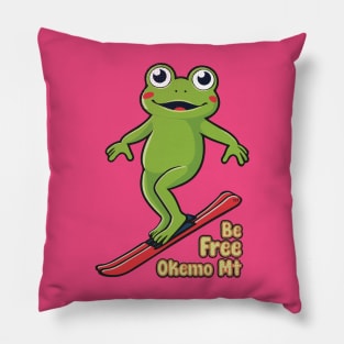 Cute Frog Skiing Okemo Mountain Pillow