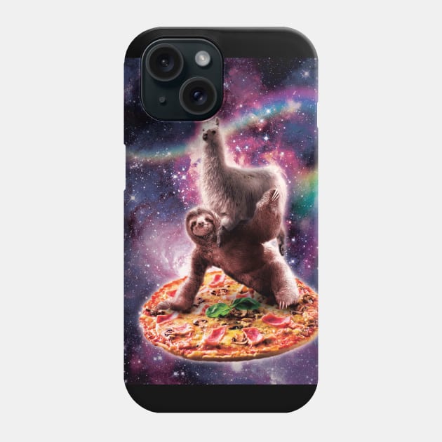 Rainbow Space Llama On Sloth Riding Pizza Phone Case by Random Galaxy