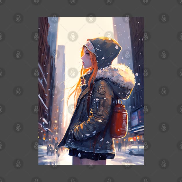 New York Anime girl enjoying the city snow by GothicDesigns