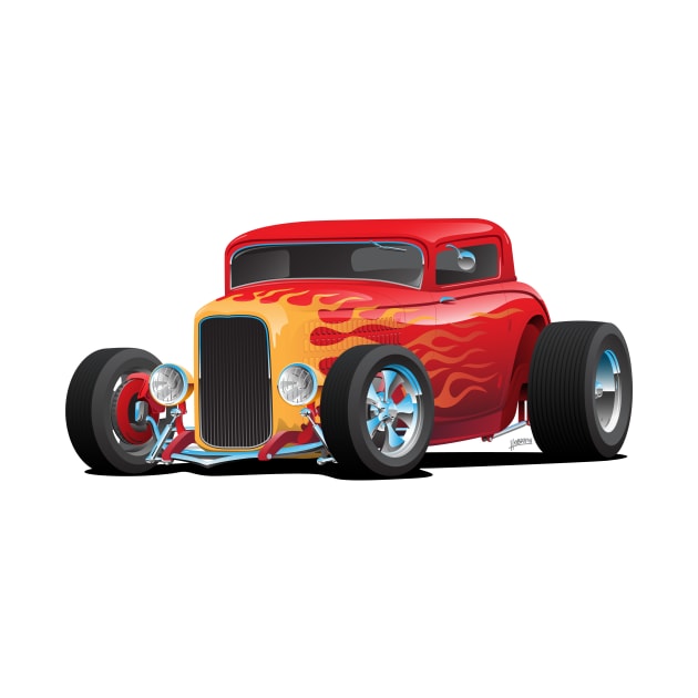 Classic Bold Red Custom Street Rod Car with Yellow and Orange Hotrod Flames by hobrath