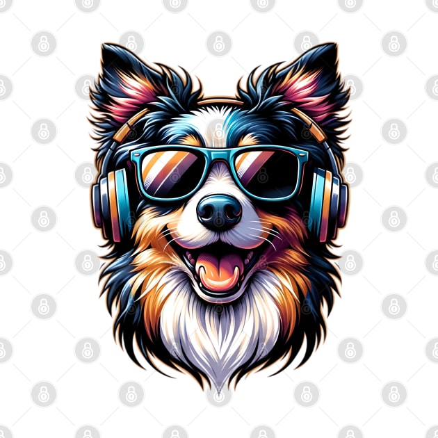 Miniature American Shepherd as Smiling DJ with Headphones by ArtRUs