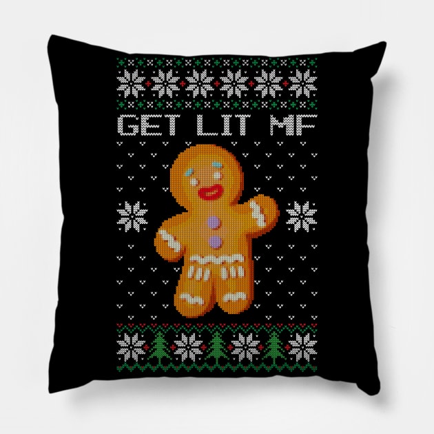 Ugly Sweater - Lets Get Lit Mf Pillow by NOSSIKKO