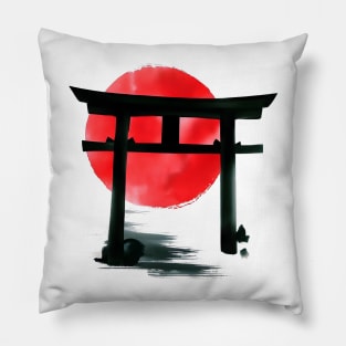 Japanese torii gate sumi e in brush painting Pillow