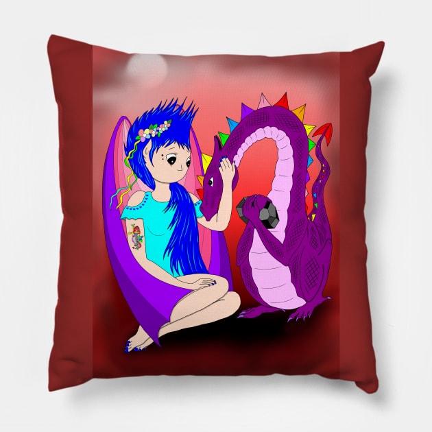 Onyx fairy and dragon friend Pillow by MelanieJeyakkumar