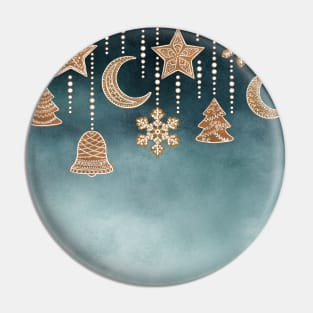 Gingerbread Christmas decorations seamless border. Ornate cookies star, moon, bell, snowflakes, Christmas tree watercolor illustration, Sweet winter décor Pin