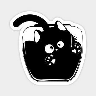 Black cat trapped in a glass cup Magnet