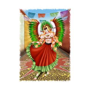 Christmas Quetzalcoatl Skirt Rudos Mask Background Jagged T-Shirt