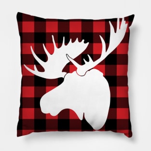 Winter Flannel Plaid Moose Pillow