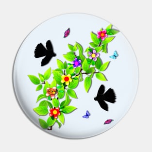 Black Morph Fantail and Butterflies Pin