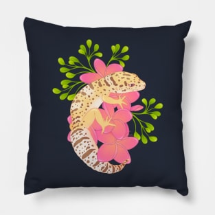 Leopard Gecko, Bell Albino, and Frangipani Flowers Pillow